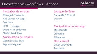 Orchestrez vos workflows - Actions
Invocation de services
Manipulation de requête
Logique de Retry
Manipulation du message
Flow control
 