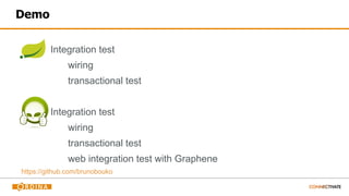 Demo
Integration test
wiring
transactional test
Integration test
wiring
transactional test
web integration test with Graphene
https://github.com/brunobouko
 