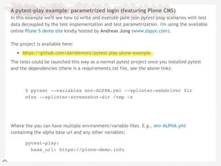 Integration tests ready to use with pytest-play - PyCon Nove | PDF