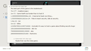 Game of Hacks
• Checkmarx
• http://www.gameofhacks.com/
 