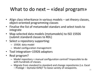 What to do next  – « ideal program » <ul><li>Align class inheritance in various models – set theory classes, object-orient...
