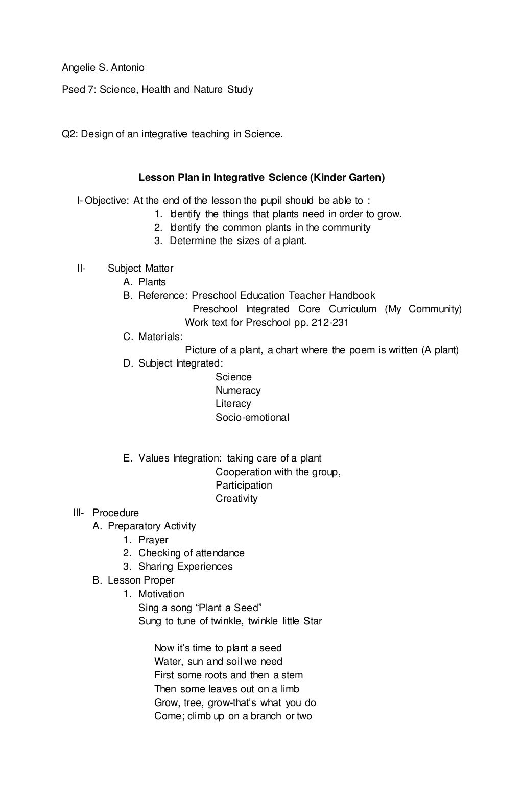 Integrative Lesson Plan In Science Integrative Lesson Plan In Science