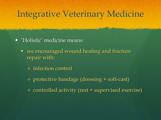 Integrative Veterinary Medicine
 ‘Holistic’ medicine means:
 we encouraged wound healing and fracture
repair with:
 inf...