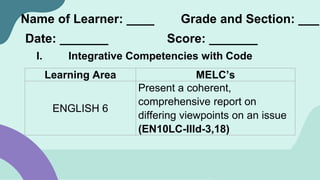 Integrative Performance Task No. 1, Quarter 3-ENGLISH and MAPEH (Music ...
