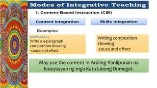 EN6WC-IIf-2.2.5
Write a 4-paragraph
composition showing
-cause and effect
Writing composition
showing
-cause and effect
May use the content in Araling Panlipunan na
Kasaysayan ng mga Katutubong Dumagat.