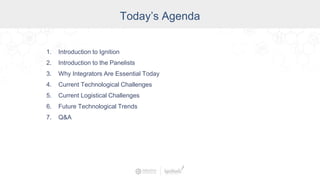 Today’s Agenda
1. Introduction to Ignition
2. Introduction to the Panelists
3. Why Integrators Are Essential Today
4. Current Technological Challenges
5. Current Logistical Challenges
6. Future Technological Trends
7. Q&A
 