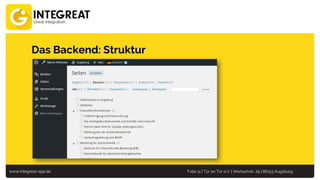 www.integreat-app.de Folie 11 | Tür an Tür e.V. | Wertachstr. 29 | 86153 Augsburg
Das Backend: Struktur
 