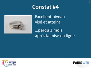33


Constat #4
 Excellent niveau
 visé et atteint
 …perdu 3 mois
 après la mise en ligne
 