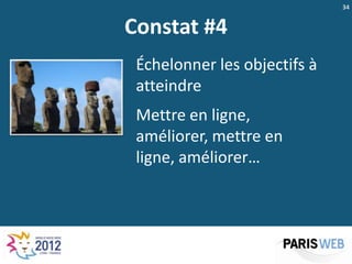 34


Constat #4
 Échelonner les objectifs à
 atteindre
 Mettre en ligne,
 améliorer, mettre en
 ligne, améliorer…
 