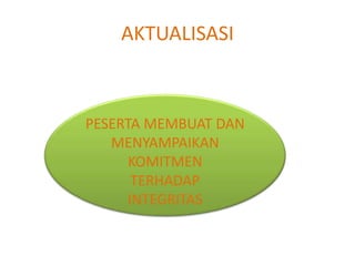 AKTUALISASI
PESERTA MEMBUAT DAN
MENYAMPAIKAN
KOMITMEN
TERHADAP
INTEGRITAS
 