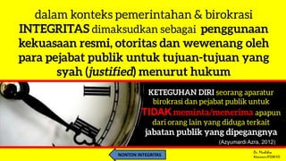 Dr. Muslihin
Widyaiswara BPSDMD NTB
TIDAK
(Azyumardi Azra, 2012)
NONTON INTEGRITAS
 