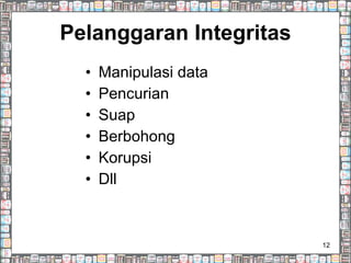 Pelanggaran Integritas Manipulasi data Pencurian Suap Berbohong Korupsi Dll 