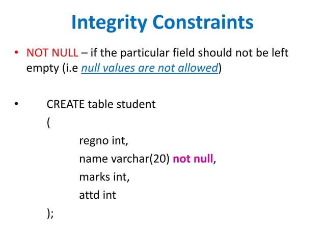Integrity constraints in dbms