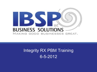 Integrity RX PBM Training
          6-5-2012
 