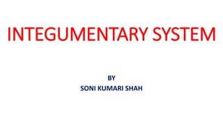 INTEGUMENTARY SYSTEM
BY
SONI KUMARI SHAH
 