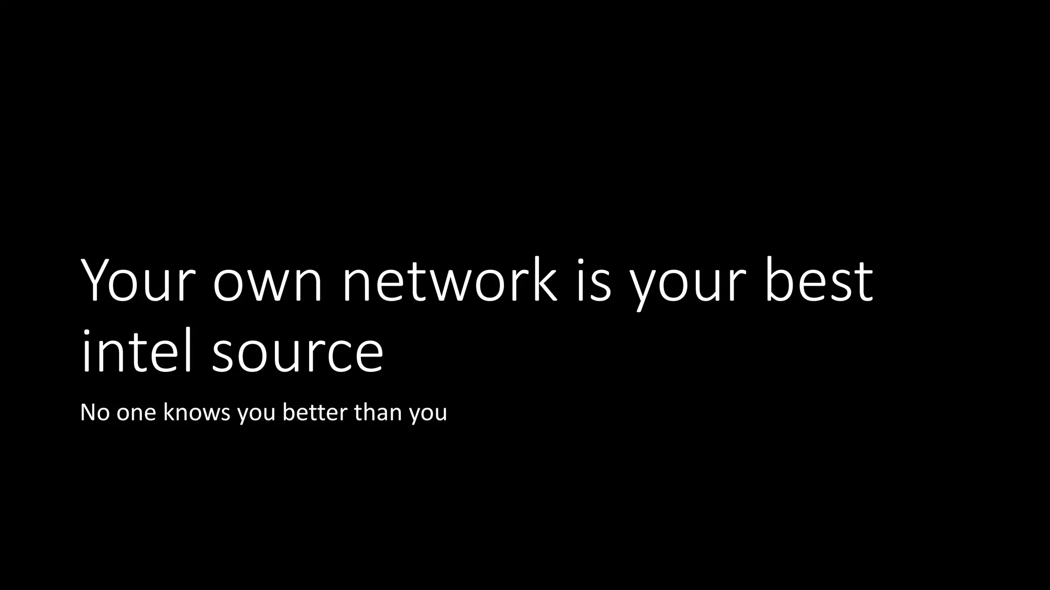 Intelligence building is a cycle
Observe
Collect
AnalyzeShare
Adapt
 