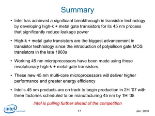 Intel 45nm high-k metal-gate press release