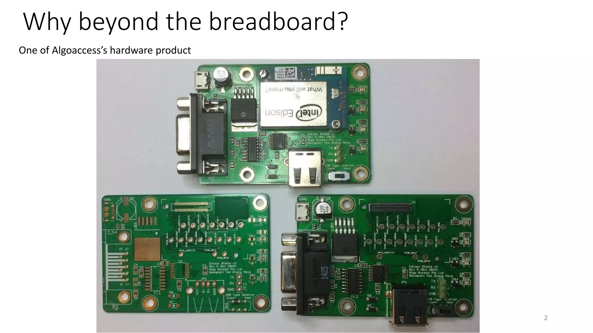 Why beyond the breadboard?
2
One of Algoaccess’s hardware product
 