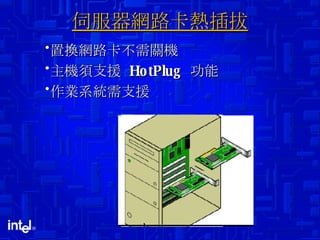 伺服器網路卡熱插拔 置換網路卡不需關機 主機須支援  HotPlug  功能 作業系統需支援 