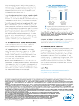 To test concurrent performance, GeoFrame and Petrel were run                                                                                     570x performance increase
                                                                                                                                             for an application running in a Parallels virtual machine
    together on an Intel® Xeon® processor-based workstation. Petrel                                                                               with emulated graphics vs. assigned graphics
    was run on a Windows Vista* 64-bit host operating system. Geo-
                                                                                                                                                                                                       Assigned
    Frame was run in a virtual machine, using Parallels Workstation                                                                               Native host:
                                                                                                                                                 30 frames/sec
                                                                                                                                                                                        Native host:   graphics:
                                                                                                                                                                                       30 frames/sec 30 frames/sec
    Extreme and Red Hat Enterprise Linux 5.3.

    •	Test 1: Running on an Intel® Xeon® processor 5400 series-based
      workstation: Petrel ran at full native speed, but performance for                                                                                       Emulated graphics:
                                                                                                                                                                 1 frame/19 sec
      GeoFrame was massively degraded, with graphic refresh rates of only                                                                                      (.053 frames/sec)
      1 frame every 19 seconds (versus 30 frames per second for Petrel).
                                                                                                                                                        Intel® Xeon®                           Intel® Xeon®
                                                                                                                                                      processor 5400                         processor 5500
    •	Test 2: Running on the latest Intel Xeon processor 5500 series-                                                                                   series-based                          series-based
      based workstation: Both applications ran at full native speed, with                                                                                workstation                           workstation

      graphics refresh rates of 30 frames per second, a 570x improvement                                                                        Petrel graphics performance (running on a Windows Vista 64-bit host)

      for the virtualized application. According to Russ Sagert, Schlumberger’s                                                                 GeoFrame graphics performance (running on Red Hat Enterprise
                                                                                                                                                Linux 5.3 in a Parallels Workstation Extreme virtual machine)
      Geoscience Technical Advisor for North America, “Our engineers were
      blown away by the performance. We hammered these machines                                                            Figure 1. Breakthrough graphics performance in a virtual machine –
      with extreme workloads that stressed every aspect of the system.                                                     An Intel Xeon processor 5500 series-based workstation running Parallels
                                                                                                                           Workstation Extreme delivers near native performance for high-end
      Amazingly, the new workstation based on the Intel Xeon processor                                                     applications running in virtual machines.1
      5500 series provided performance enabling this multiple OS, multiple
      application environment to be usable for the first time.”
                                                                                                                           •	Optimized Workstations and Graphics Cards: For current supported
                                                                                                                             configurations including workstation platforms, graphic cards, and
    The Next Generation of Workstation Innovation                                                                            host/guest OSs, visit www.parallels.com/products/extreme
    It took coordinated innovation on several fronts to deliver this
    massive increase in virtualized workstation performance.                                                               Better Productivity at Lower Cost
                                                                                                                           If you have engineers or geoscientists juggling multiple workstations,
    •	The Intel Xeon processor 5500 series: With its larger and
                                                                                                                           consider consolidating those systems onto a fully configured Intel
      more efficient cache, greater memory capacity (up to 192 GB),
                                                                                                                           Xeon processor 5500 series-based workstation running Parallels
      and 3.5x boost in system bandwidth, this processor provides
                                                                                                                           Workstation Extreme. Creativity and productivity will be unleashed
      extreme scalability for technical workloads. It also supports Intel
                                                                                                                           with a powerful workstation upgrade that streamlines the work
      VT-d in the chipset, which enables direct assignment of graphics
                                                                                                                           interface, reduces office noise and clutter, and delivers major perfor-
      and network cards to virtual machines.
                                                                                                                           mance gains. Your IT organization will also benefit, through lower
    •	Parallels Workstation Extreme: This innovative virtualization soft-                                                  capital, management, support, space and energy costs, plus the
      ware leverages the Parallels FastLane* Architecture, Intel Virtualization                                            ability to standardize on a single OS image while easily addressing
      Technology (including Intel VT-d), and dynamic resource allocation to                                                alternative requirements.
      deliver unprecedented performance for high-end applications running
      concurrently. It also provides quick access to data and a great multi-OS                                             Learn More
      user experience with Parallels SmartX* technologies.
                                                                                                                           www.intel.com/products/workstation/processors/index.htm
                                                                                                                           www.parallels.com/products/extreme



∆
  Intel processor numbers are not a measure of performance. Processor numbers differentiate features within each processor family, not across different processor families. See www.intel.com/products/processor_number for details.
◊
  Intel® Virtualization Technology requires a computer system with an enabled Intel® processor, BIOS, virtual machine monitor (VMM) and, for some uses, certain platform software enabled for it. Functionality, performance or other benefits
  will vary depending on hardware and software configurations and may require a BIOS update. Software applications may not be compatible with all operating systems. Please check with your application vendor.
1
  Workstation Configurations – Test 1: HP Z800* workstation with 2X Intel® Xeon® processor 5500 series, 2X Intel® Xeon® processor W5580, 3.20GHz, NVIDIA Quadro FX3800, FX4800 and FX5800, 48 GB RAM, 1333 MHz DDR3, Vista-64
  SP1 Enterprise Edition. Test 2: HP xw8600* workstation with 2X Intel® Xeon® processor 5400 series, 2X Intel® Xeon® processor E5430, 2.66 GHz, NVIDIA Quadro FX3800, FX4800 and FX5800, 32 GB RAM, 1066 MHz DDR2, Vista-64 SP1
  Enterprise Edition.
  INFORMATION IN THIS DOCUMENT IS PROVIDED IN CONNECTION WITH INTEL® PRODUCTS. NO LICENSE, EXPRESS OR IMPLIED, BY ESTOPPEL OR OTHERWISE, TO ANY INTELLECTUAL PROPERTY RIGHTS IS GRANTED
  BY THIS DOCUMENT. EXCEPT AS PROVIDED IN INTEL’S TERMS AND CONDITIONS OF SALE FOR SUCH PRODUCTS, INTEL ASSUMES NO LIABILITY WHATSOEVER, AND INTEL DISCLAIMS ANY EXPRESS OR IMPLIED
  WARRANTY, RELATING TO SALE AND/OR USE OF INTEL PRODUCTS INCLUDING LIABILITY OR WARRANTIES RELATING TO FITNESS FOR A PARTICULAR PURPOSE, MERCHANTABILITY, OR INFRINGEMENT OF ANY PATENT,
  COPYRIGHT OR OTHER INTELLECTUAL PROPERTY RIGHT. UNLESS OTHERWISE AGREED IN WRITING BY INTEL, THE INTEL PRODUCTS ARE NOT DESIGNED NOR INTENDED FOR ANY APPLICATION IN WHICH THE FAILURE
  OF THE INTEL PRODUCT COULD CREATE A SITUATION WHERE PERSONAL INJURY OR DEATH MAY OCCUR.
  Performance tests and ratings are measured using specific computer systems and/or components and reflect the approximate performance of Intel products as measured by those tests. Any difference in system hardware or software design
  or configuration may affect actual performance. Buyers should consult other sources of information to evaluate the performance of systems or components they are considering purchasing. For more information on performance tests and on
  the performance of Intel products, visit Intel Performance Benchmark Limitations.
  Intel may make changes to specifications and product descriptions at any time, without notice. Designers must not rely on the absence or characteristics of any features or instructions marked
  “reserved” or “undefined.” Intel reserves these for future definition and shall have no responsibility whatsoever for conflicts or incompatibilities arising from future changes to them. The information
  here is subject to change without notice. Do not finalize a design with this information.
  The products described in this document may contain design defects or errors known as errata which may cause the product to deviate from published specifications. Current characterized
  errata are available on request. Contact your local Intel sales office or your distributor to obtain the latest specifications and before placing your product order. Copies of documents which
  have an order number and are referenced in this document, or other Intel literature, may be obtained by calling 1-800-548-4725, or by visiting Intel’s Web site at www.intel.com.
  Copyright © 2009 Intel Corporation. All rights reserved. Intel, the Intel logo, Xeon, and Xeon inside are trademarks of Intel Corporation in the U.S. and other countries.
*Other names and brands may be claimed as the property of others.
  Printed in USA                       0409/TJN/OCG/XX/PDF                                                     Please Recycle                                     321839-001US
 