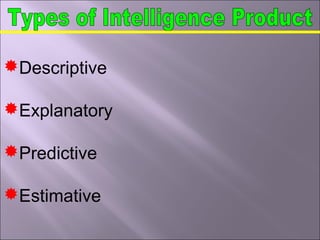 Descriptive
Explanatory
Predictive
Estimative
 