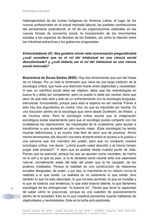 Entrevista/ Interview 
Revista Estudios del ISHiR - Unidad Ejecutora en Red ISHiR – CONICET, Argentina. ISSN 2250-4397, 
h...