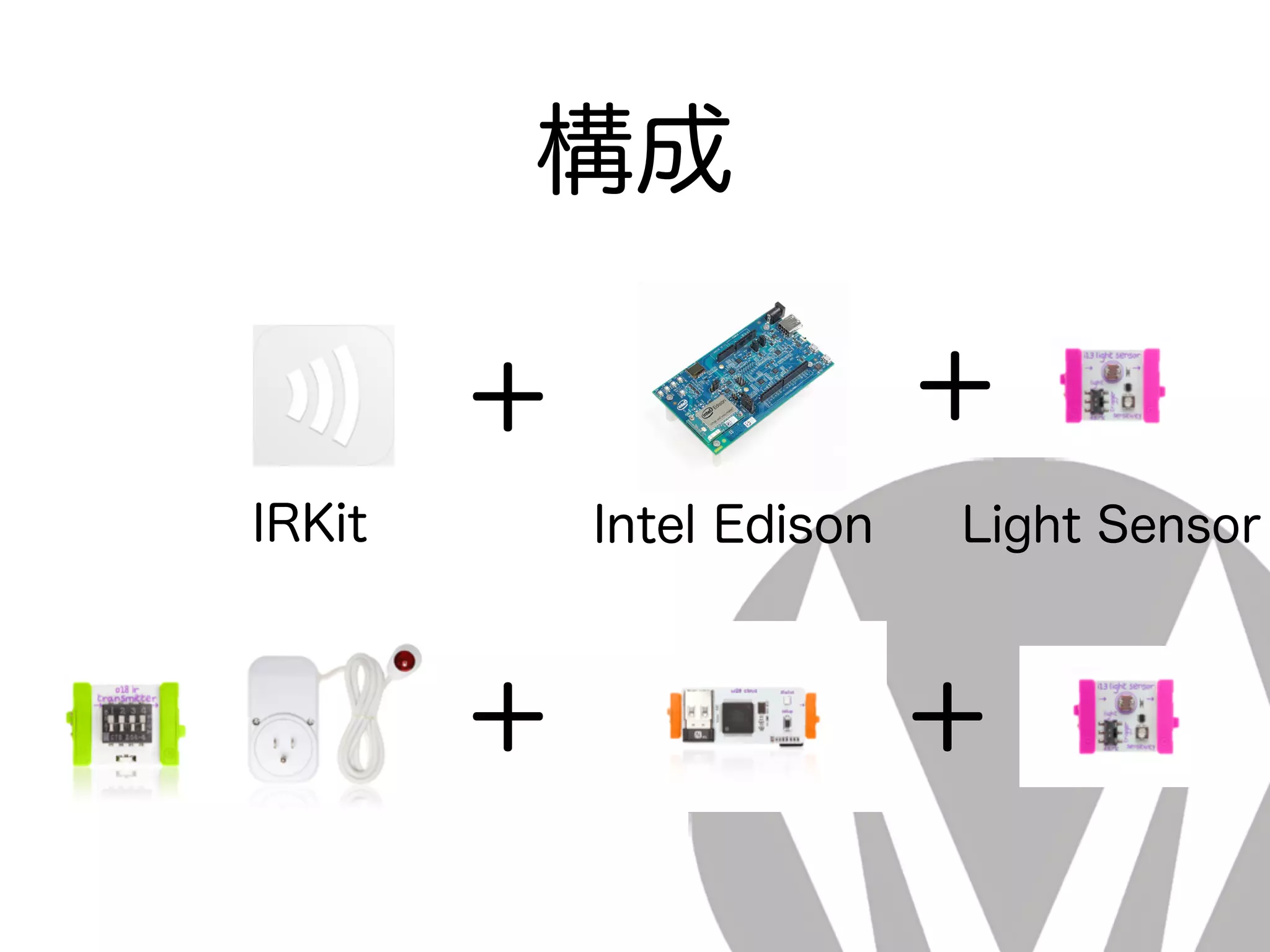 構成
Intel Edison Light Sensor
＋＋
IRKit
＋＋
 