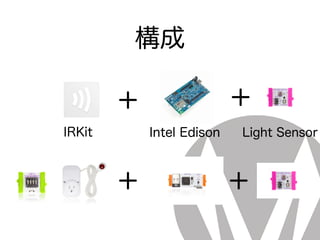 構成
Intel Edison Light Sensor
＋＋
IRKit
＋＋
 