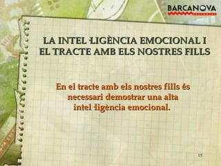 LA INTEL·LIGÈNCIA EMOCIONAL I EL TRACTE AMB ELS NOSTRES FILLS En el tracte amb els nostres fills és necessari demostrar una alta intel·ligència emocional.  