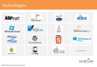 Technologies
EMPOWERING BUSINESS TRANSFORMATION
… And many more
 