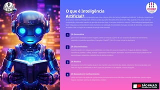 O que é Inteligência
Artificial?
Nas palavras do cientista de computação que criou o termo, John McCarthy, Inteligência Artificial é “a ciência e engenharia
de produzir sistemas inteligentes”. Embora a ideia que John McCarthy tinha de IA em 1962, quando criou esse ramo da
computação, possa estar aquém do que ela se tornou hoje, o conceito continua o mesmo. É a tecnologia empregada para
fazer máquinas se comportarem como humanos na realização de atividades manuais, tomada de decisões, compreensão
de dados e até a criação de conteúdo (inovação mais recente).
1 IA Generativa
gera novos conteúdos (como imagens, textos e músicas) a partir de um conjunto de dados de treinamento,
seguindo os padrões aprendidos. Exemplos: ChatGPT, DALL-E e tutor virtual do Aprimora.
2 IA Discriminativa
classifica dados em categorias predefinidas com base em recursos específicos. É capaz de detectar objetos,
reconhecer padrões, coletar, analisar e apresentar informações. Exemplos: reconhecimento facial, plataforma de
aprendizagem adaptativa e plataforma de dados escolares.
3 IA Reativa
lida apenas com informações atuais e não mantém uma memória dos dados anteriores. Ela toma decisões com
base em regras predefinidas e não é capaz de aprender ou se adaptar a novas situações.
4 IA Baseada em Conhecimento
utiliza um banco de dados de conhecimento humano para tomar decisões e resolver problemas, usando regras
lógicas. Exemplo: sistema de diagnóstico médico.
 