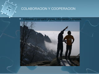 Colaborar y compartir planes, información y recursos. COLABORACION Y COOPERACION 