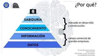 Ernesto Quiñones Azcárate
COO - Eq Soft
COO & Sales - Logos Technology
ernesto@logos.technology
MATERIALCONFIDENCIALLOGOSTECHNOLOGY-2017 LOGOS TECHNOLOGIES es una empresa del grupo EQ SOFT
¿Por qué?
DATOS
INFORMACIÓN
CONOCIMIENTO
SABIDURÍA
}campo comercial de
grandes empresas.
}mercado en desarrollo
y construcción.
 