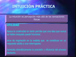 INTUICIÓN PRÁCTICA   La intuición es percepción más allá de las sensaciones físicas 