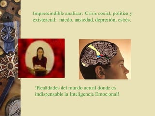 Imprescindible analizar: Crisis social, política y
existencial: miedo, ansiedad, depresión, estrés.




 !Realidades del mundo actual donde es
 indispensable la Inteligencia Emocional!
 