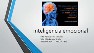 Inteligencia emocional
Mta. Patricia Silva Sánchez
Yulia Edith Zamora Ursulo
Sección: 404 NRC: 47316
 