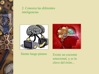 2. Conozca las diferentes
inteligencias
Existe un cociente
emocional, y es la
clave del éxito...
Siento luego pienso
 