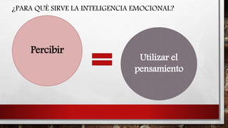 ¿PARA QUÉ SIRVE LA INTELIGENCIA EMOCIONAL?
Percibir
Utilizar el
pensamiento
 