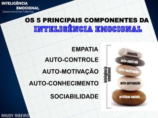 INTELIGÊNCIA
       EMOCIONAL
Desenvolvendo Talentos


               OS 5 PRINCIPAIS COMPONENTES DA
                         INTELIGÊNCIA EMOCIONAL

                                 EMPATIA
                           AUTO-CONTROLE
                          AUTO-MOTIVAÇÃO
                  AUTO-CONHECIMENTO

                            SOCIABILIDADE
 