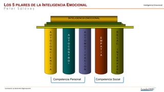 Consultoría en Desarrollo Organizacional
Inteligencia EmocionalLOS 5 PILARES DE LA INTELIGENCIA EMOCIONAL
P e t e r S a l o v e y
A
U
T
O
C
O
N
C
I
E
N
C
I
A
A
U
T
O
C
O
N
T
R
O
L
A
U
T
O
M
O
T
I
V
A
C
I
O
N
E
M
P
A
T
I
A
R
E
L
A
C.
I
N
T
E
R
P
E
R
S.
INTELIGENCIA EMOCIONAL
Competencia Personal Competencia Social
 