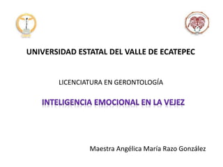 UNIVERSIDAD ESTATAL DEL VALLE DE ECATEPEC
LICENCIATURA EN GERONTOLOGÍA
Maestra Angélica María Razo González
 