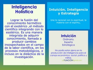 Inteligencia
Holística
Lograr la fusión del
conocimiento hermético
con el exotérico ,el método
científico integrando con l...