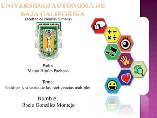 Facultad de ciencias humanas




                     Profra:
             Maura Hirales Pacheco

                     Tema:
Gardner y la teoría de las inteligencias múltiples

                Nombre:
         Rocio González Montejo
 