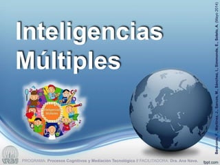 Inteligencias
Múltiples
PROGRAMA: Procesos Cognitivos y Mediación Tecnológica // FACILITADORA: Dra. Ana Nava.
Bencomo,F.,Martínez,J.,Sarcos,M.,Sánchez,I.,Simmonds,E.,Sotelo,A.(Mayo2014)
 