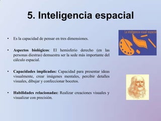 ACTIVIDADES PARA FOMENTAR LA INTELIGENCIA  VISUAL ESPACIAL Crear póster o muralUsar sistema de memoria visual para aprenderDesarrollar dibujos arquitectónicosVariar el tamaño y la forma de...Crear código de coloresIlustrar, dibujar, pintar, o construir.Usar la fantasíaHacer dibujos 3DJugar con rompecabezas, laberintosVisitar museosNarrar un cuento imaginarioHacer ejercicios de pensamiento visual