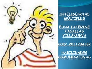 INTELIGENCIAS
  MÚLTIPLES

EDNA KATERINE
   CASALLAS
  VILLANUEVA

COD: 2011284187

 HABILIDADES
COMUNICATIVAS
 