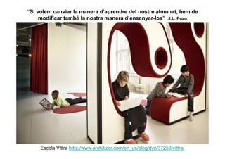 “Si volem canviar la manera d’aprendre del nostre alumnat, hem de
     modificar també la nostra manera d’ensenyar-los” J.L. Pozo




     Escola Vittra http://www.architizer.com/en_us/blog/dyn/37250/vittra/
 