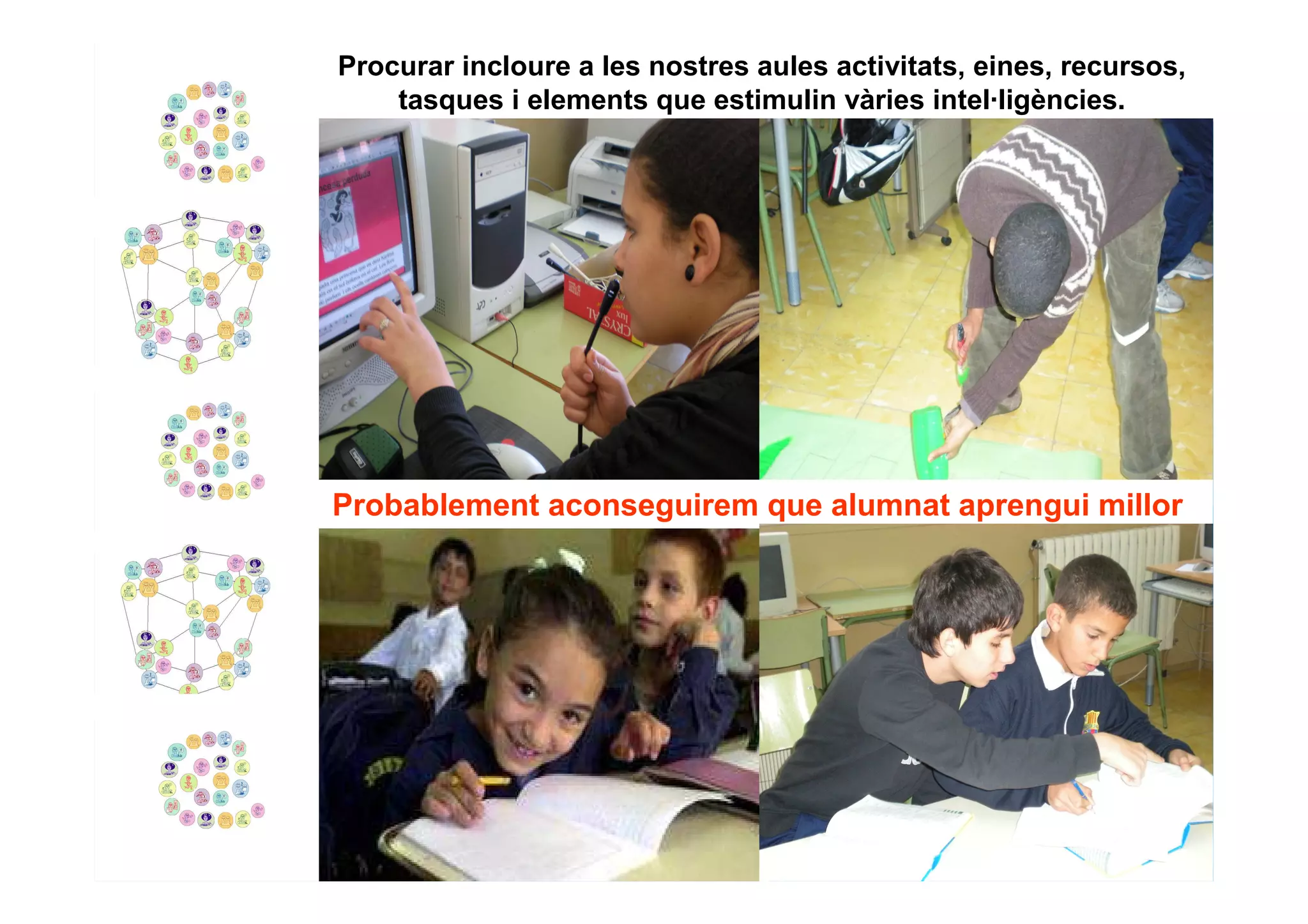 Procurar incloure a les nostres aules activitats, eines, recursos,
    tasques i elements que estimulin vàries intel·ligències.




Probablement aconseguirem que alumnat aprengui millor
 