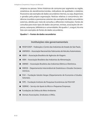 22
Inteligência Competitiva e Pesquisa de Mercado
Órgãos governamentais
IBGE – Instituto Brasileiro de Geografia e Estatís...