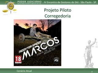 12 
IV Encontro de Gestores do SAJ -São Paulo -SP 
CenárioAtual 
ProjetoPiloto 
Corregedoria  